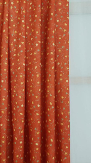 Dekorační látka jednostranná, tisk, barva hnědá, žluté kvítky